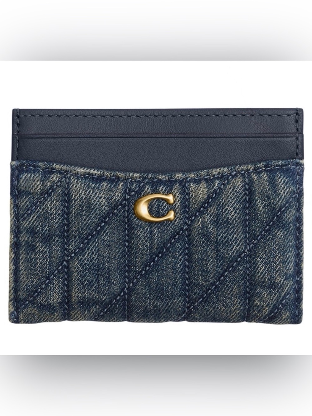 🤍New COACH Essential Loved Quilted Denim Card Case in Dark Indigo